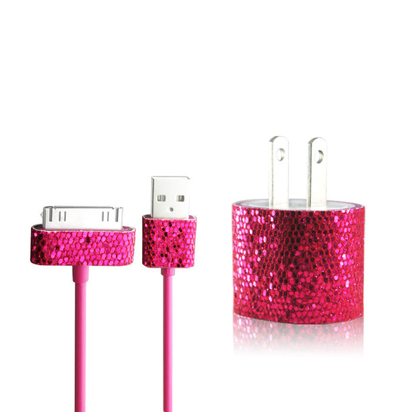 Pink Glitter Bling iPhone 4 iPhone 4S Charger Set