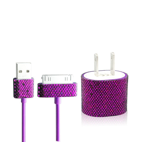 Purple Glitter Bling iPhone 4 iPhone 4S Charger Set