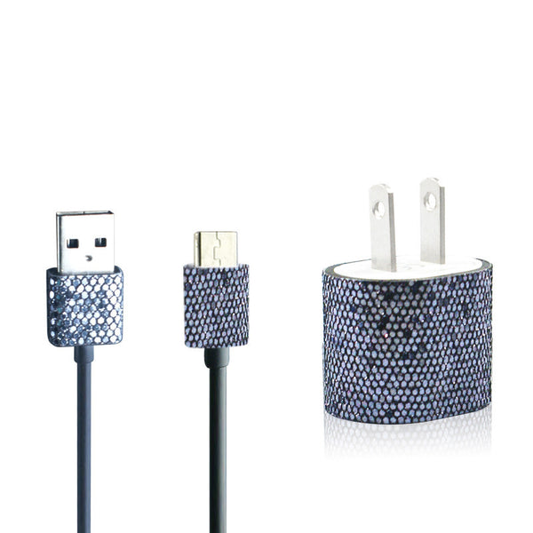 Black Glitter Bling Micro USB Charger Set