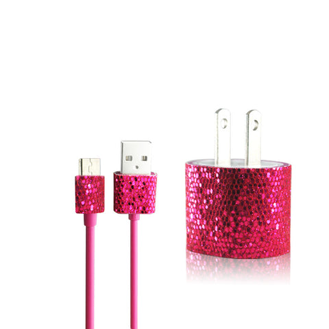 Pink Glitter Bling Micro USB Charger Set