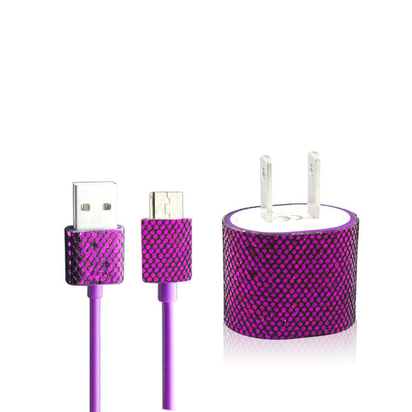 Purple Glitter Bling Micro USB Charger Set