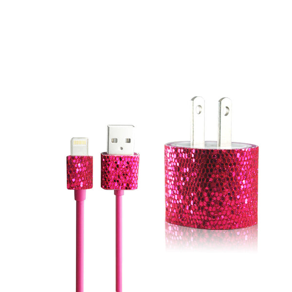 Pink Glitter Bling iPhone 5 iPhone 5S Charger Set