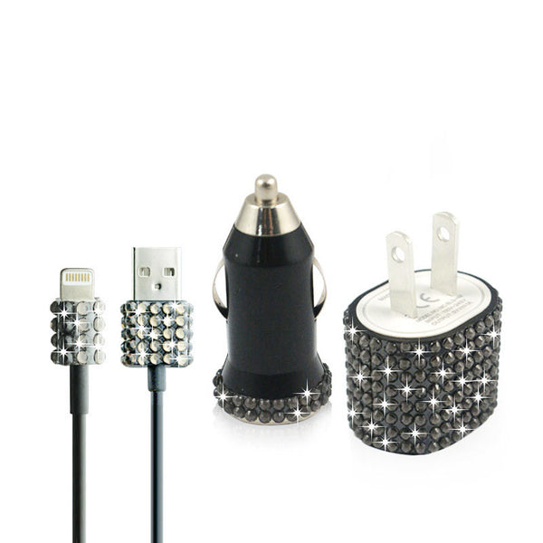 Black iPhone 5 iPhone 5S Bling Rhinestone Travel Charger Kit