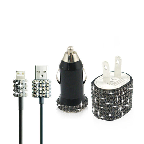 Black iPhone 5 iPhone 5S Bling Rhinestone Travel Charger Kit