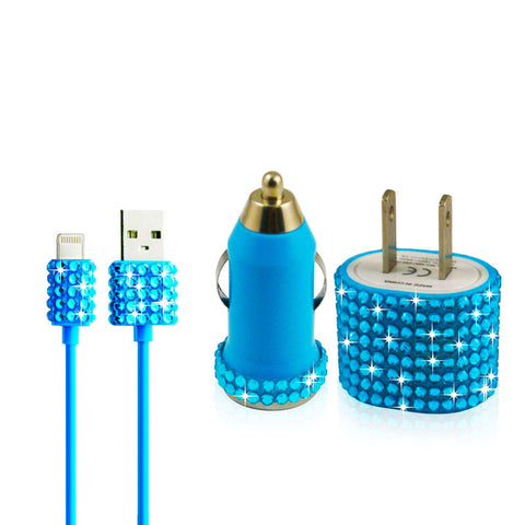 Light Blue Bling Rhinestone iPhone 5 iPhone 5S Travel Charger Kit