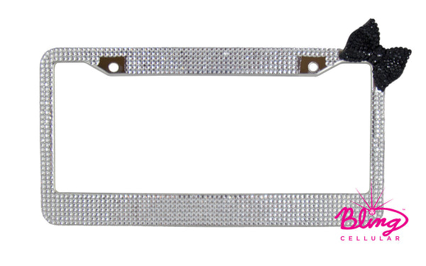 Bling Rhinestone License Plate Frame with Black Bow