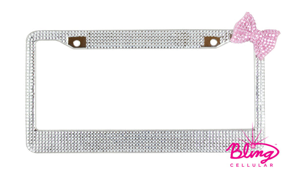 Bling Rhinestone License Plate Frame with Pink Bow