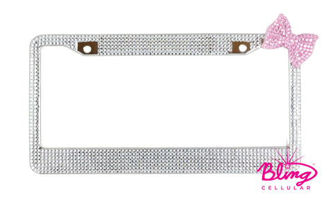 Bling Rhinestone License Plate Frame with Pink Bow
