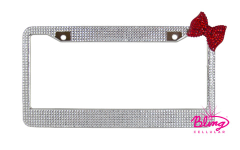 Bling Rhinestone License Plate Frame with Red Bow
