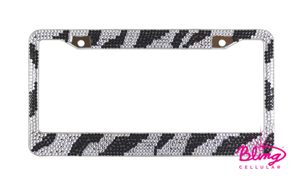 Zebra Bling Rhinestone License Plate Frame