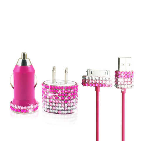 Pink iPhone 4 iPhone 4S Fade Glitter Bling Rhinestone Travel Charger Kit