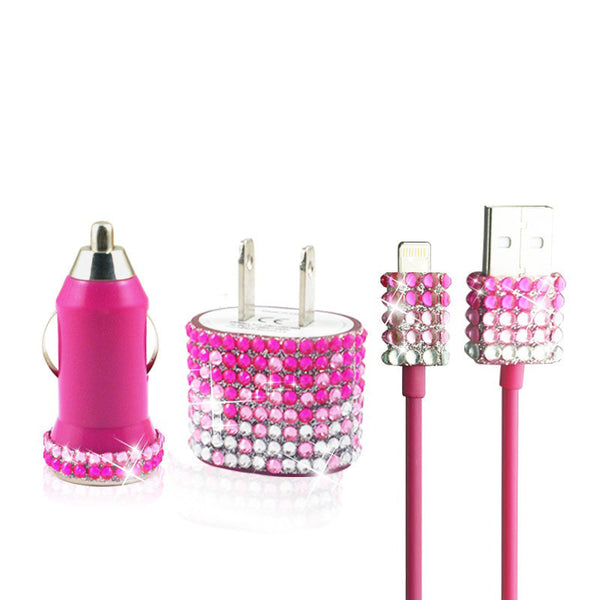 iPhone 5 iPhone 5S Pink Fade Glitter Bling Rhinestone Charger Set
