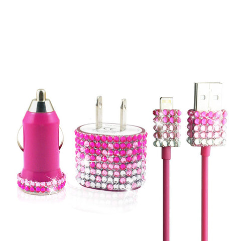 iPhone 5 iPhone 5S Pink Fade Glitter Bling Rhinestone Charger Set