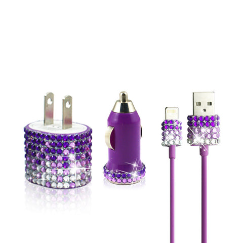 Purple iPhone 5 iPhone 5S Fade Glitter Bling Rhinestone Charger Set