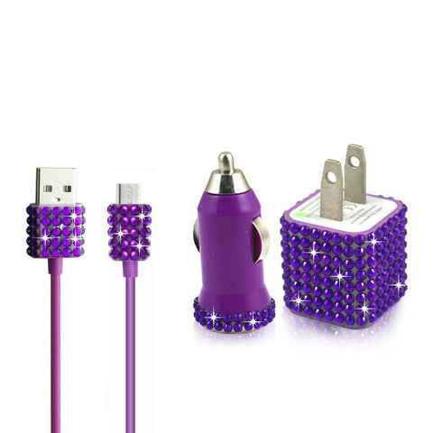 Purple Bling Rhinestone Micro USB Travel Charger Kit