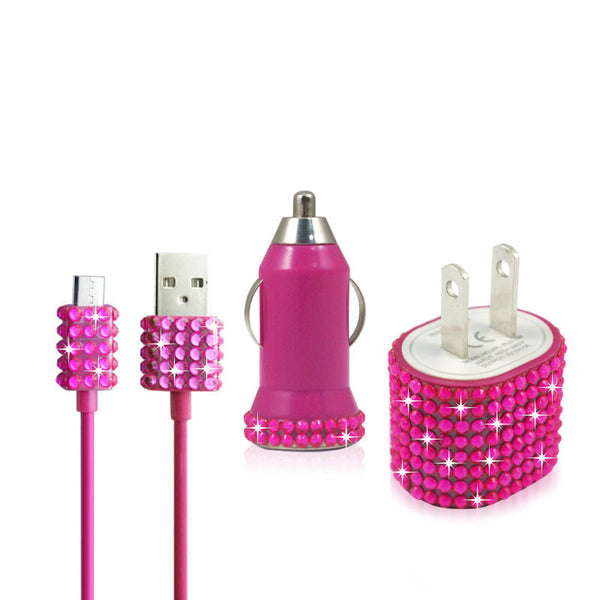 Pink Bling Rhinestone Micro USB Travel Charger Kit