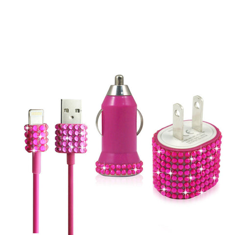 Pink Bling Rhinestone iPhone 5 iPhone 5S Travel Charger Kit